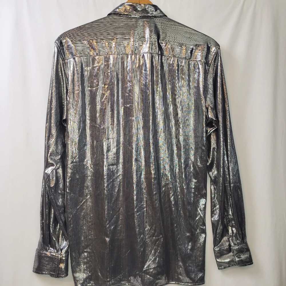 PJ Paul Jones Silver Metallic Button‎ Up Shirt Men's Size Medium